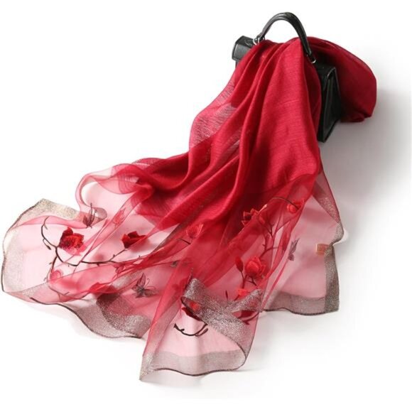 Floral Fashion Scarf Shawl Wrap Lightweight Red